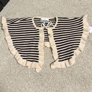Ganni Black and Cream Striped Knit Cape/Collar